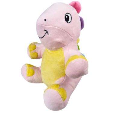 Imagem de Pelúcia Dino Rosa 25cm Menino Menina Brinquedo Decoração Para Festa Ni