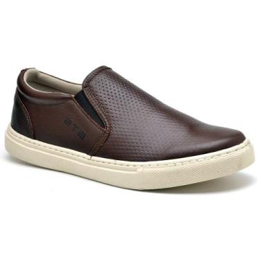 Imagem de Tênis Iate Casual Slip On Couro Masculino Solado Flat Emborrachado Fle