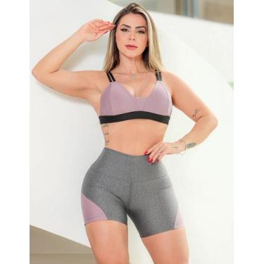 Imagem de Conjunto Feminino Academia Top com Bojo e Shortinho com Recortes nas L