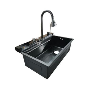 Imagem de Cuba de Cozinha Smart Preta Aço Inox com Torneira e Cascata Completa -