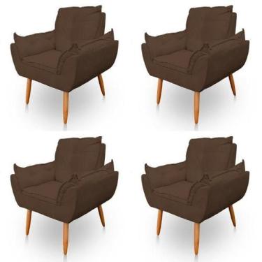 Imagem de Kit 4 Poltronas Decorativa Opala Sala de Estar Veludo Marrom Kimi Deco