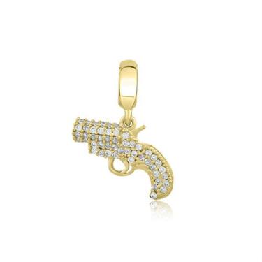 Imagem de Pingente Glam Flare Gun Cravejado 15 mm Prata e Banho de Ouro 18k - He