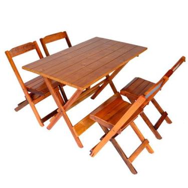 Imagem de Jogo Conjunto 1 Mesa 120x70 e 4 Cadeiras Bar Dobrável em Madeira - Com