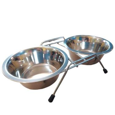Imagem de Comedouro Bebedouro Inox Duplo Suspenso Ergonômico - Médio - The Pets 