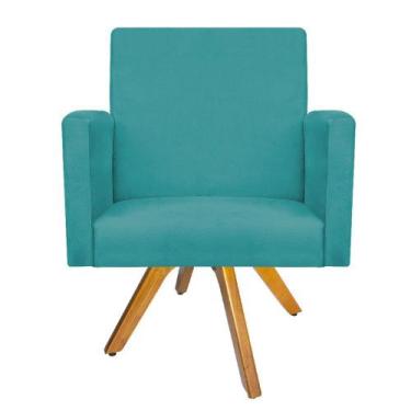 Imagem de Poltrona Arenzza Base Giratória de Madeira Suede Azul Turquesa - KDAca