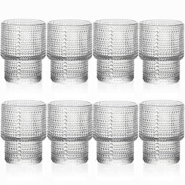 Imagem de ZOOFOX Conjunto de 8 copos de suco, copos Hobnail de base pesada de 200 ml para beber suco de laranja, copos vintage empilháveis para cerveja, coquetéis, refrigerantes, bebidas, uísque, suco, café