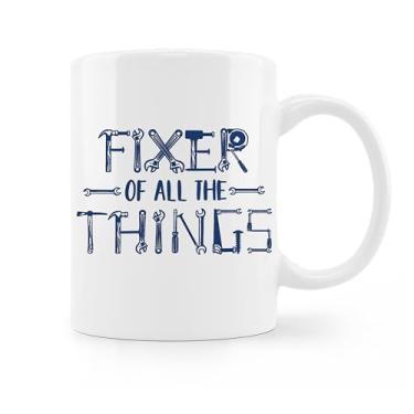 Imagem de uinwk Caneca de café engraçada, presentes engraçados para o pai, presentes de faz-tudo, caneca de ferramenta fixador de todas as coisas, ferramentas de construção engraçadas, arquitetura, martelo,