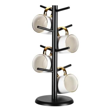 Imagem de Lorbro Árvore de caneca de café com 8 ganchos, suporte de árvore de caneca, suporte de copo de café de bambu, árvore de caneca de bancada, suporte de caneca organizador de cozinha, decoração de acessórios de café e suporte de armazenamento organizador de cozinha (preto)