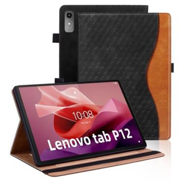 Imagem de Varohix Capa para Lenovo Tab P12 de 12,7 polegadas (TB370FU), capa fólio retrô para Lenovo Xiaoxin Pad Pro de 12,7 polegadas, capa de couro PU com bolso para cartão, preta