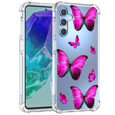 Imagem de Yerebel Capa para Galaxy M55/Samsung M55 5G/Galaxy C55 5G/Galaxy F55 5G SM-M556B Capa fofa, capa de silicone de borracha macia TPU transparente flexível para Samsung Galaxy M55 Rose Butterfly