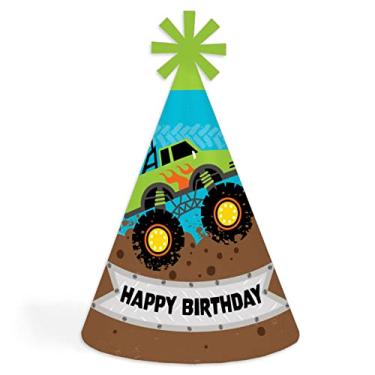 Imagem de Big Dot of Happiness Smash and Crash - Monster Truck - Cone Happy Birthday Party Hats for Kids and Adults - Set of 8 (Standard Size)