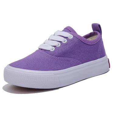 Imagem de OPOEE Sapatos esportivos de cano baixo para meninos e meninas, com cadarços, calçados infantis confortáveis e leves para skate, Roxa, 13.5 Wide Little Kid