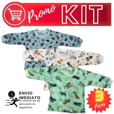 Imagem de kit 3 CAMISETA MANGA LONGA Infantil 1 , 2 , 3 anos  menina menino envi