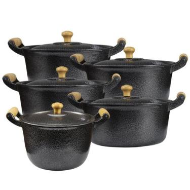 Imagem de Jogo Panelas Caçarolas e Caldeirão Aluminio Batido Craqueado - OkaySho