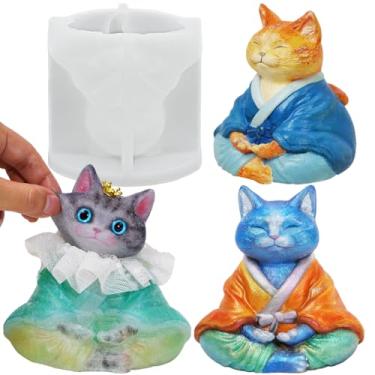 Imagem de Molde de silicone para gatos Taba Squishy, resina, vela, artesanato grande gatinho de 12 cm
