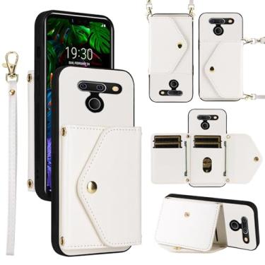 Imagem de Dswteny Capa carteira para LG G8 ThinQ com alça de ombro de cordão de pulso, suporte de cartão de crédito de couro PU acessórios capa de celular para LGG8 Thin Q G 8 LG8 G8thinq LGG8thinq 8G mulheres
