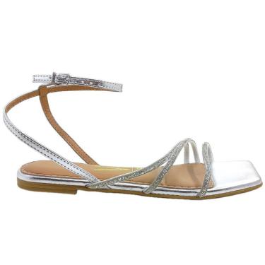 Imagem de Sandália Feminina Rasteira Social Casual Dia a Dia Passeio Trabalho com Strass Bico Quadrado Vizzano 6513.207