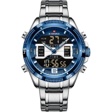 Imagem de Relógio Masculino Analógico Em Aço Inoxidável Display Led Digital A Prova Dágua Azul Prata