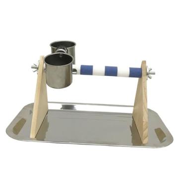 Imagem de Generic playground brinquedos prático tigela de água gaiola acessório madeira pássaro poleiro jogar suporte, Branco Azul