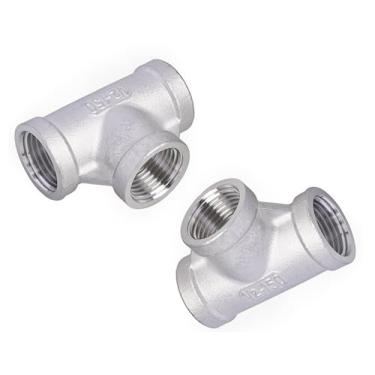 Imagem de TL TOOLEGIN Encaixe de tubulação NPT de 1/5.1 cm, camiseta fêmea de aço inoxidável 304, encaixe de tubo de mangueira fundida de 3 vias para gás, óleo, linha de água, 2 peças