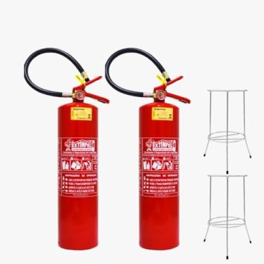 Imagem de Kit 2 Extintor 6kg Abc + 2 Suporte Tripé (Chão) + 2 Placas Sinalização