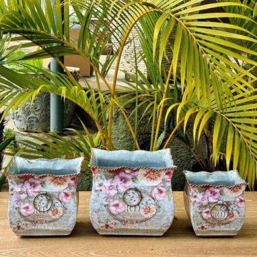 Imagem de Cachepot Kit 3 Vasos Quadrado Metal Galvanizado Floreira - Vacheron