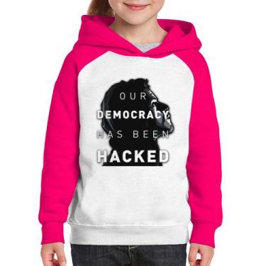 Imagem de Moletom Infantil Our Democracy Has Been Hacked - Foca na Moda, Branco,
