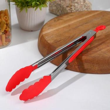 Imagem de Pegador Pinça em Aço Inox e Silicone - Yaay, Vermelho