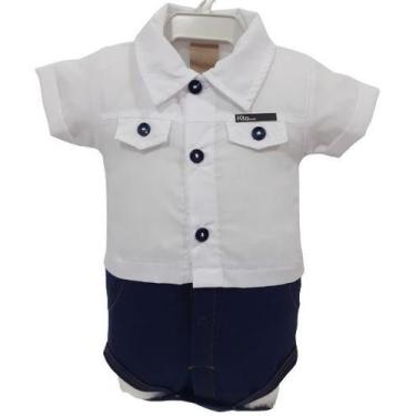 Imagem de Body Curto Luxo Estilo Camisa Bebê Menino Katita Kids 2243, P ( 3 - 6 