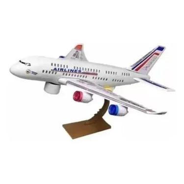 Imagem de Aviao  Brinquedo Grande com Sistema Bate e Volta Luzes e Sons + Base p