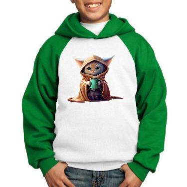 Imagem de Moletom Infantil Gato Jedi - Foca na Moda, Branco, Verde, 6