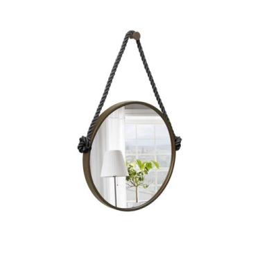 Imagem de Espelho Decorativo Adnet Marrom Alça Sisal Preto 60 cm Redondo - E2G D