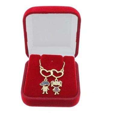 Imagem de Colar Coração Pingente Filhos Menino Menina Casal Banhado Ouro18k - Ga