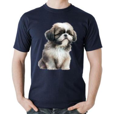 Imagem de Camiseta Algodão Cachorro Shih Tzu Filhote - Foca na Moda, Marinho, GG
