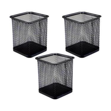 Imagem de Kit 3 Porta Lápis e Clips Para Mesa De Escritório - Quadrado - TOP RIO