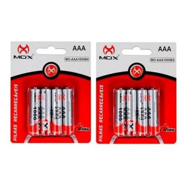 Imagem de Kit 8 Pilhas AAA Recarregaveis Mox Pilhas Palito 3A 1.2V