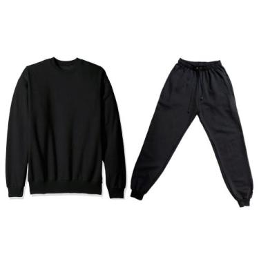 Imagem de Conjunto Moletom Peluciado Blusa Gola Redonda e calça cores preto e ci