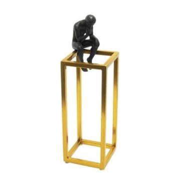 Imagem de Escultura Enfeite Cubo Retangular Medio Homem Sentado Luxo - LUXdécor