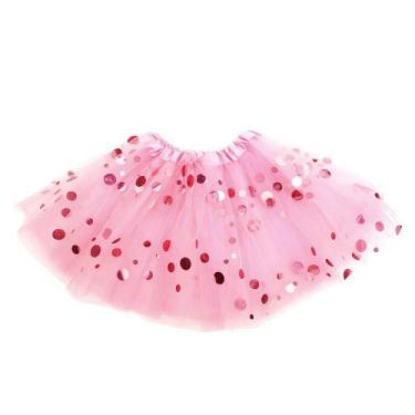 Imagem de Saia de Tule Rosa Claro Com Bolinhas Brilhante Fantasia Adulto 38x24cm