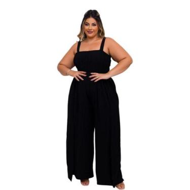 Imagem de Macacão Plus Size Feminino Pantalona Fenda 0506 - Bellucy Modas, Preto