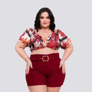 Imagem de Conjunto Plus Size Feminino Cropped Xadrez Short Cinto 0269 - Bellucy 