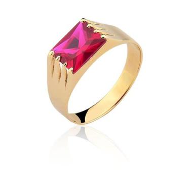 Imagem de Anel Pedra Vermelha Masculino  Ouro 18k Puro  A127 - MAEHLER JOIAS, 22