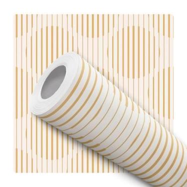 Imagem de Papel De Parede Adesivo Lavável Linhas Circulos Bege Laranja Moderno -