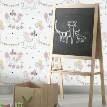 Imagem de Papel De Parede Adesivo Elefante Circo Quarto Infantil   5m - DELIQUAD