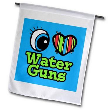Imagem de 3dRose fl_106686_1 Bandeira de jardim com olho brilhante coração I Love Water Guns (eu amo armas d'água), 30,48 x 45,72 cm