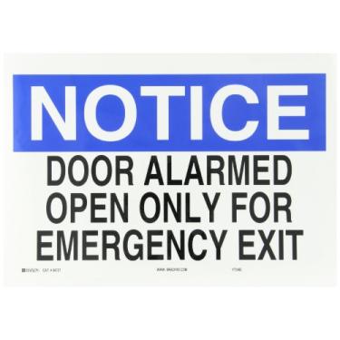 Imagem de Brady 84727 Placa de porta de poliéster autoadesiva, 25,4 cm x 35,5 cm, legenda "Porta alarmada aberta apenas para saída de emergência"
