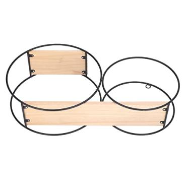 Imagem de Prateleira de Exposição Redonda Montada na Parede de Ferro Preto - Rack Suspenso Decorativo para Armazenamento e Organização da Sala de Estar