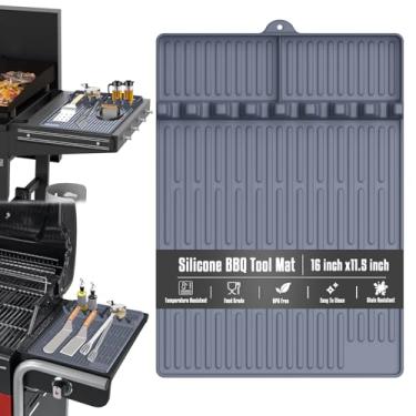 Imagem de Tapete de silicone para acessórios de chapa Blackstone, espátula de silicone grande, tapete de grelha Blackstone com almofada de gotejamento, tapetes de grelha para churrasqueira ao ar livre,