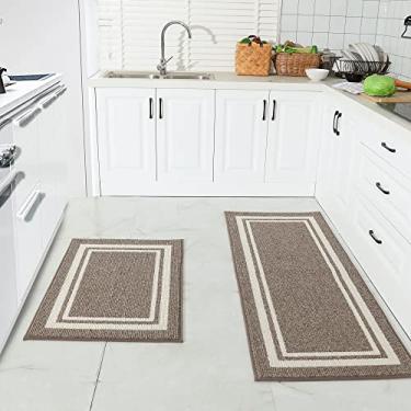 Imagem de COSY HOMEER Tapetes de cozinha antiderrapantes 61 x 89 cm x 60 polegadas de espessura de polipropileno para casa lavável na máquina, moldura marrom