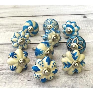 Imagem de ARTISNO Puxadores de cerâmica coloridos para armários de cozinha, armários de banheiro, cômodas, puxadores e puxadores feitos à mão (azul claro sortidos)